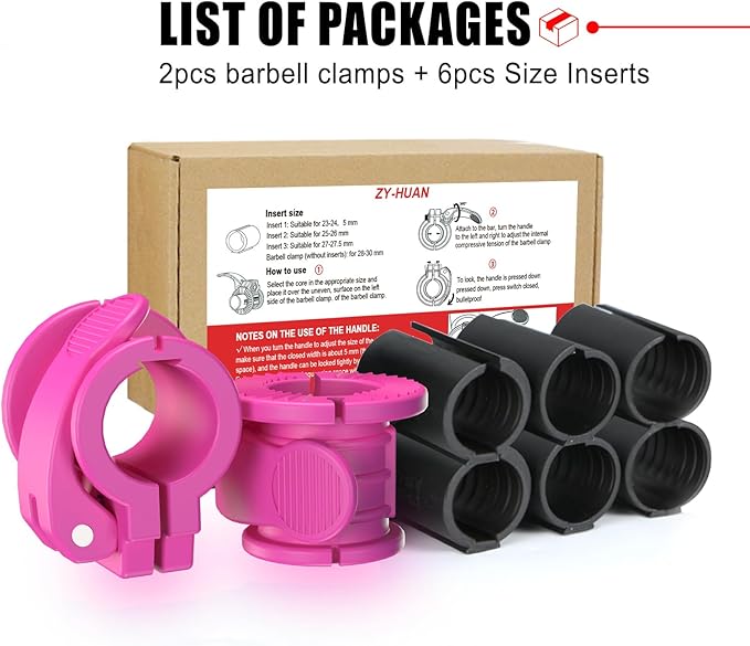 ZY-HUAN Barbell Clips 1 inch Barbell Clamps 0.9-1.18inch Quick Release Weight Clips for Bars Multi-Size Adjustable Olympic Barbell Clamps (Rose)