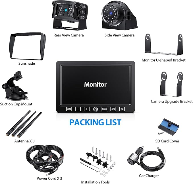ZEROXCLUB Wireless Backup Camera System with 7-Inch DVR Dual/Quad Split Touch Monitor, IP69 Waterproof HD 1080P Wireless 2 Rear View Side View Camera for RV Trailer Truck 5th Wheel,BW702