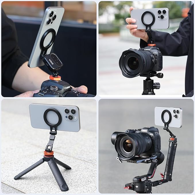 VRIG MG-28 Magnetic Phone Tripod Mount,1/4" Thread Cold Shoe 360° Rotation,for iPhone17 16 15 14 13 12 Pro All Series,Magnetic Ring Magsafe iPhone Tripod Mount Adapter