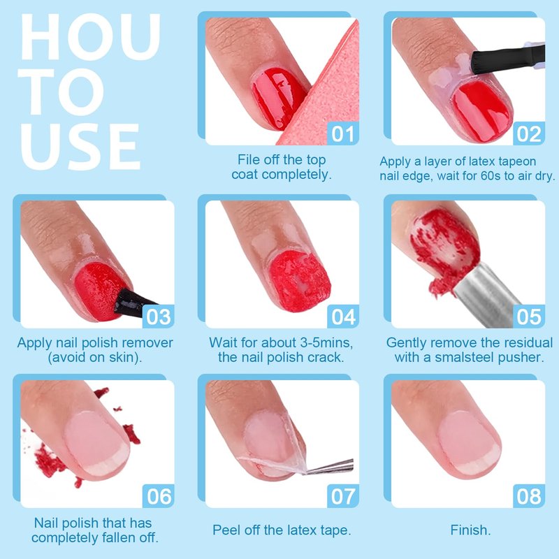 Quick Gel Nail Polish Remover Kit - Fast-Acting 15ml Formula | Includes Latex Tape, Mini Nail File & Cuticle Pusher