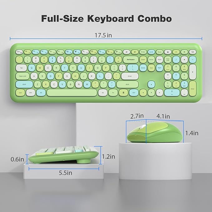 KNOWSQT Wireless Keyboard and Mouse Combo, Pale Green Full-Sized 2.4G Silent Keycap Colorful Keyboards, USB Dongle Plug Play, Laptop, Windows, PC, Mac, Desktop