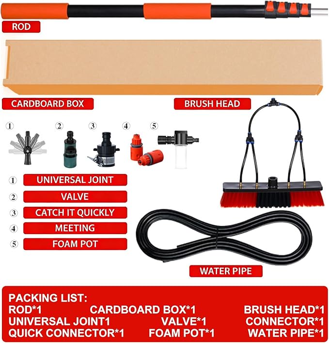 Telescopic Cleaning Brush, Multi-Purpose Water Spray Brush, Solar Panel Cleaning Equipment, Telescopic Hydrocleaner, 3.6m-10.8m, Roof Cleaning Tools Window Cleaner Kit(36FT/10.8M)