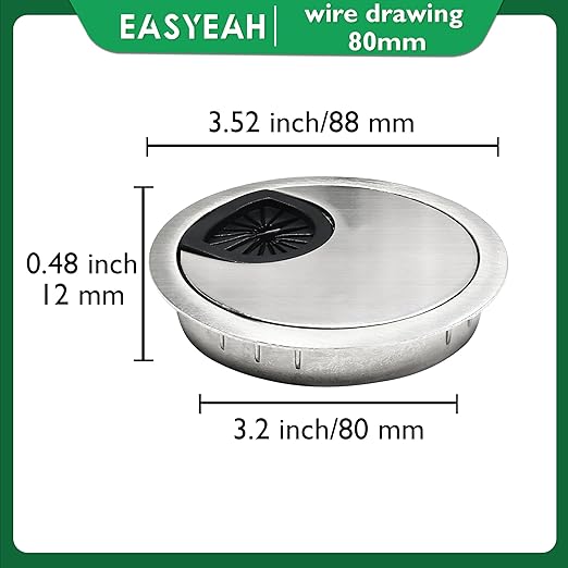 EASYEAH 2 Pcs Desk Grommet 3-1/8" / 80 mm, Desk Cord Hole Cover, Cable Grommet Metal Zinc Alloy Materilal, Desk Hole Grommet for Home & Office Pc, Detachable Cable Cord Organizer-Brushed Silver