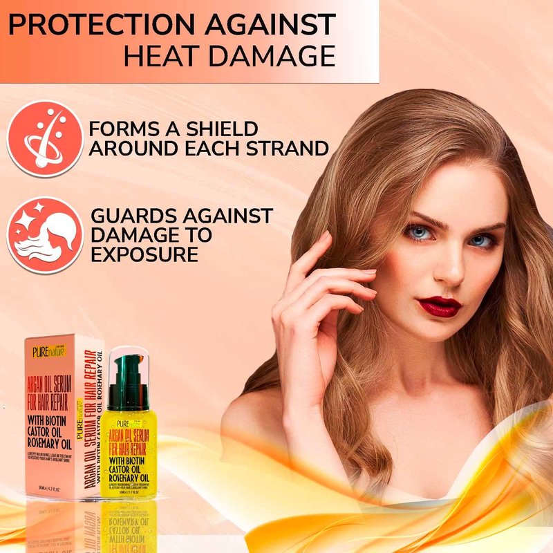 PURE NATURE Moroccan Argan Oil Shampoo and Conditioner and Hair Serum with Biotin, Castor, Rosemary Oil
