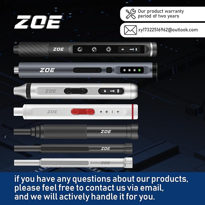ZOE Mini Electric Screwdriver Set, 3 Torque (0.15-0.5N·m) + LED Light, 500mAh USB-C,42 S2 Steel Bits, Precision Repair Kit for Laptop/Camera/Electronics