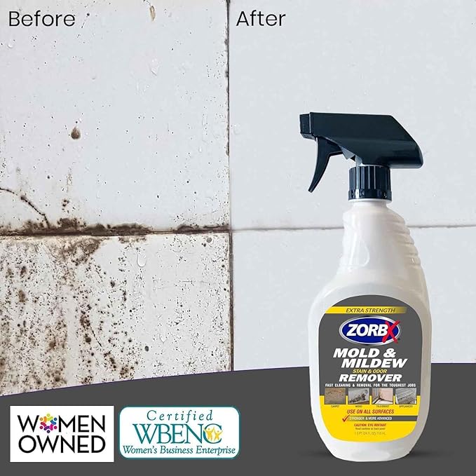 ZORBX Extra Strength Remover & Cleaner Spray 24 FL Oz â Scrub Free Formula - Bleach Free Stain & Smell Eliminator for Shower, Bathroom, Ceiling, Carpet, Cars, Walls & Wood