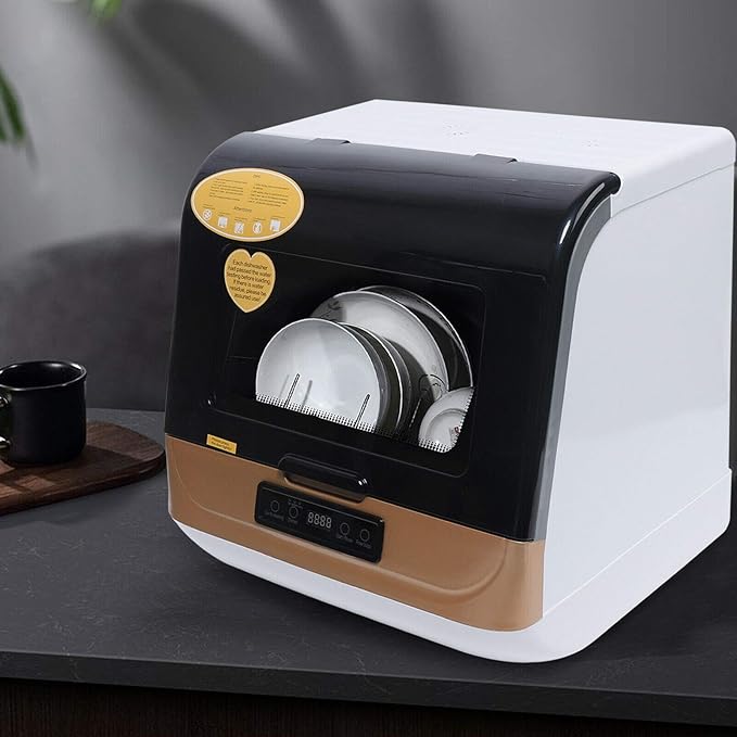 Countertop Dishwasher Kitchen Mini Portable Dish Bowl Washer Tabletop Automatic Dishwasher Deep Cleaning for Home, Apartment, RV (White & Black)