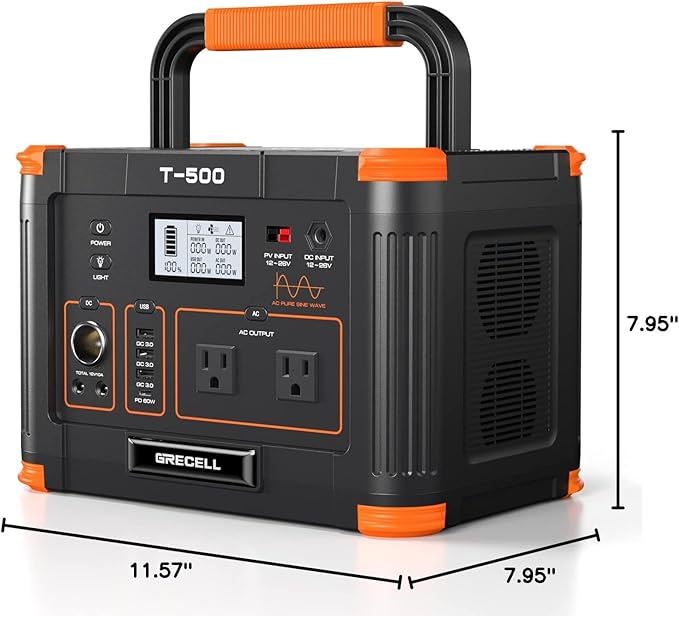 500W Portable Power Station, Solar Generator 519.48Wh (Peak 1000W) Lithium Battery Power Generator with 2 * 120V AC Outlets, Mobile Battery Backup Pack for RV Trip Camping, Outdoor Adventure, Home