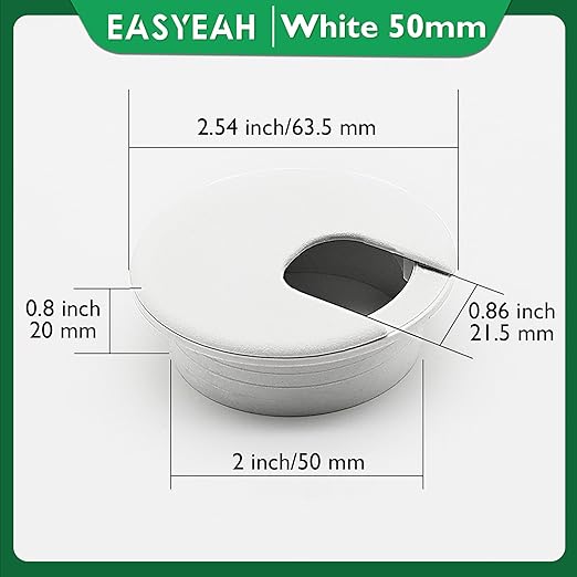 EASYEAH 5 Pcs Desk Grommet 2" / 50 mm, Desk Cord Hole Cover, Cable Grommet ABS Plastic, Desk Hole Grommet for Home & Office Pc, Detachable Cable Cord Organizer-White