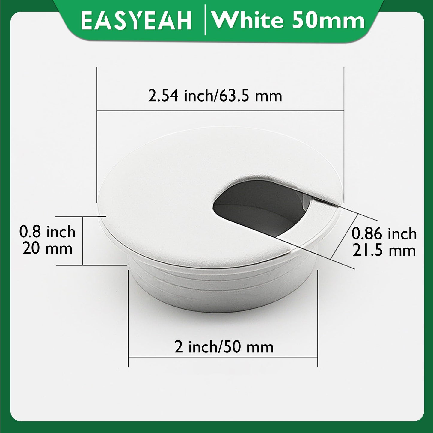 EASYEAH 10 Pcs Desk Grommet 2" / 50 mm, Desk Cord Hole Cover, Cable Grommet ABS Plastic, Desk Hole Grommet for Home & Office Pc, Detachable Cable Cord Organizer-White