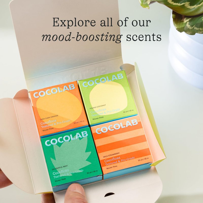 Cocofloss Expanding Woven Dental Floss by Cocolab, Waxed Tooth Floss for Daily Oral Care, Coconut Oil Infused, Vegan, for Adults and Kids, Strawberry Scent, 4 Pack