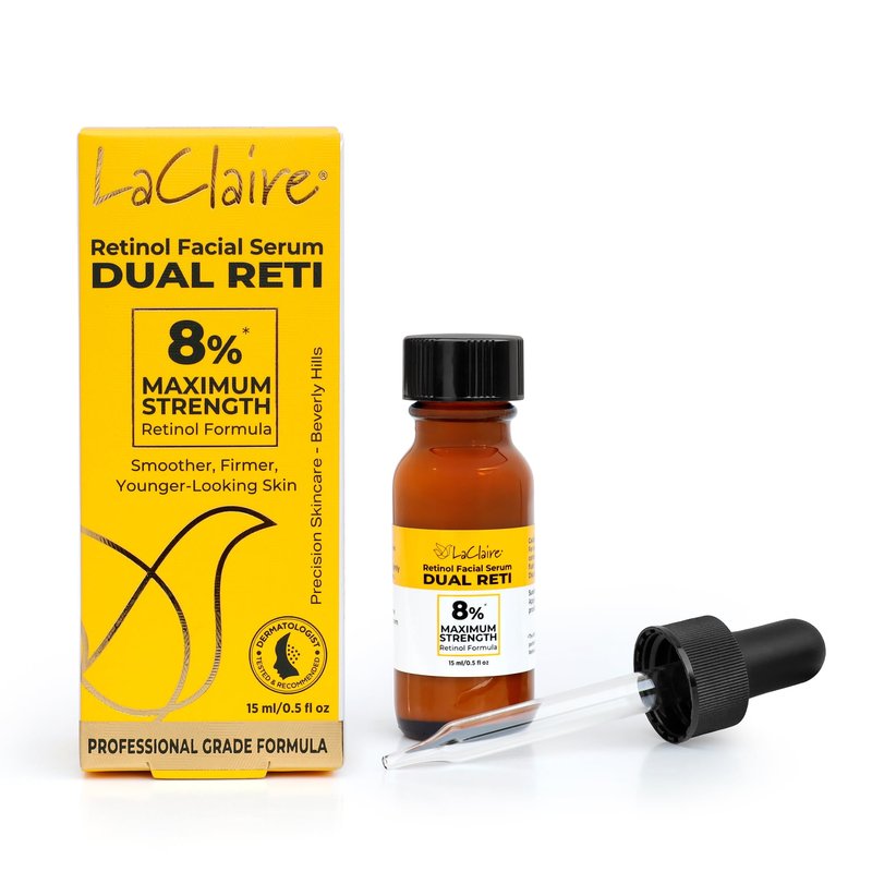 Laclaire Fresh Look, Same Ingredients 8% Complex Retinol Facial Serum â Anti-Aging, Brightening Neck & Facial Serum, Helps Nourish Skin with Lactic Acid, Vitamin A, & Retinyl Palmitate â 15 ml