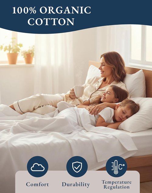 LANE LINEN 100% Organic Cotton Twin Sheets Set - Soft & Comfy Breathable Percale | White 3-Piece Bedding Essentials