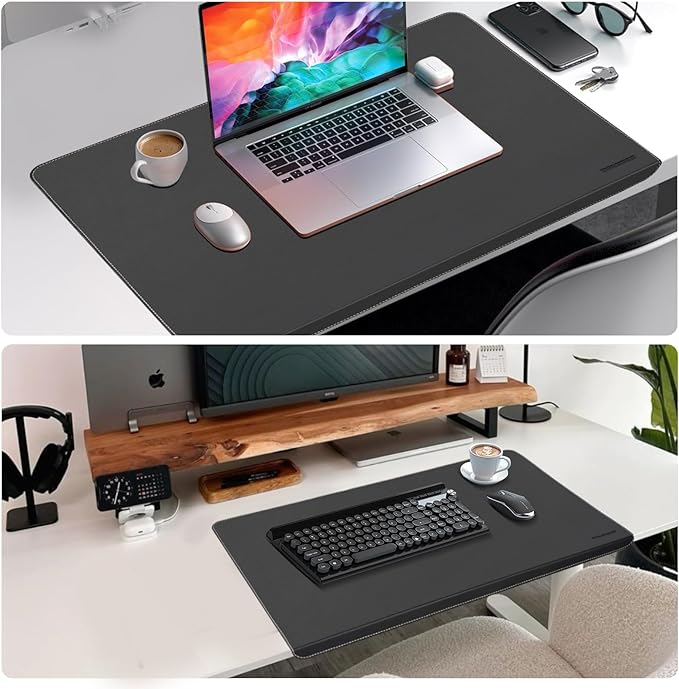 ERGO COLLECT Desk Mat with Lip & Reinforced Stitched Edge|Non-Slip Waterproof PU Leather Desk Pad|Ergonomic Keyboard Mouse Pad With edge Protector|for Office, Home, Study(23.6" x 16.5",Black)