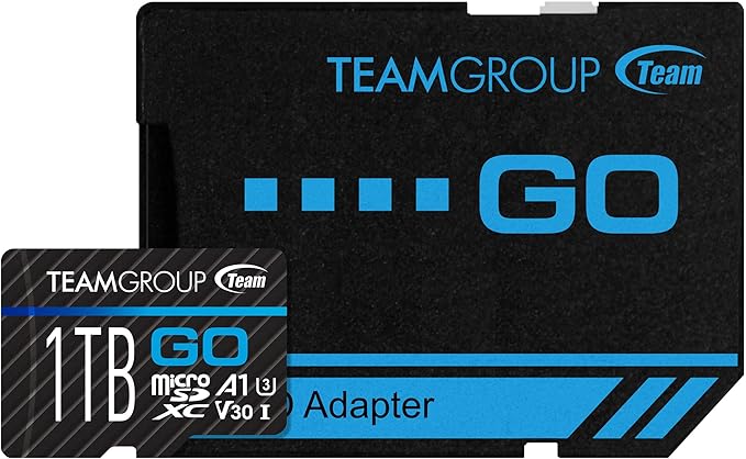 TEAMGROUP GO Card 1TB MicroSDXC UHS-I U3 V30 4K for Action Cameras & Drone High Speed Flash Memory Card with Adapter for Outdoor Sports&Vlog, 4K Shooting,GoPro&Insta360&DJI TGUSDX1TU303