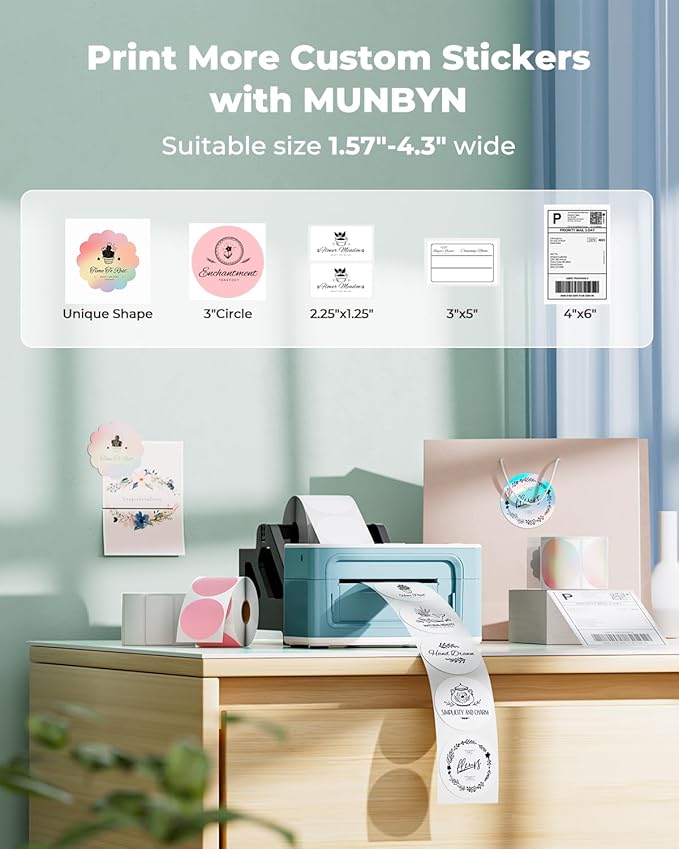 MUNBYN Bluetooth Thermal Label Printer 941BP, Wireless 300DPI 4x6 Shipping Label Printer for Small Business Compatible with Windows, Mac, iPhone, Android, PC, Amazon, Shopify, Etsy, USPS (Green)