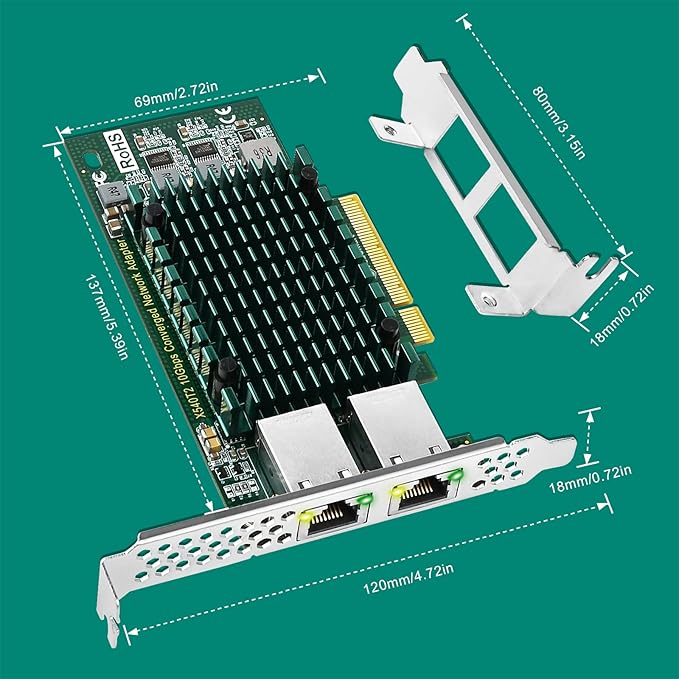 FebSmart PCIE X8 Interface to 2X 10Gbps RJ45 Ports Network Adapter, Intel X540-AT2 Ethernet Controller, 2X 10GbE RJ45 Interface PCIE NIC Card, PCI Express 10GbE Converged Network Adapter (X540T2)