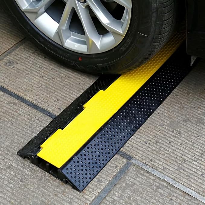 YONSHENG Rubber Cable Ramp Cord Cover Cable Protector Ramps Wire Hose Protective 2 Channel 22000Lbs Load Capacity Traffic Speed Bump for Asphalt Concrete Gravel Driveway Indoor Outdoor, 3 Pack
