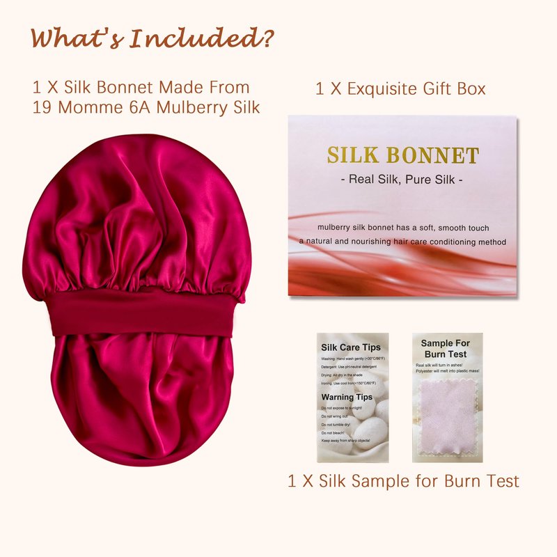 100% Mulberry Silk Bonnet for Sleeping Women, Real Pure Silk Hair Bonnets for Women Sleeping, Double Layer Sleep Cap with Soft Elastic Band for Curly Hair