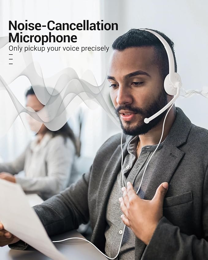 FEABASK USB Headset with Microphone for PC - Wired Computer Headphones with Noise Cancelling Microphone for Home Office Online Class Skype Zoom Meetings