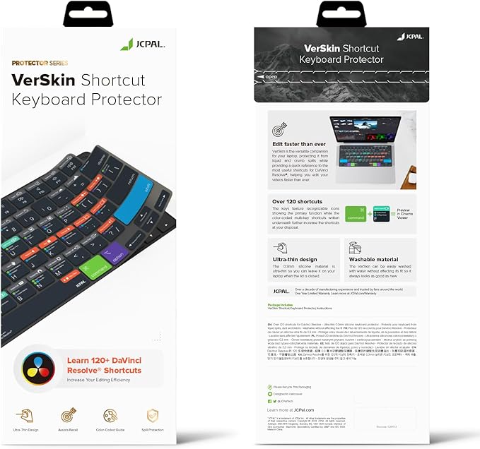 JCPal Davinci Resolve Shortcut Guide Keyboard Cover for Apple MacBook Pro 14 inch / 16 inch (M1–M5), MacBook Air 13 inch / 15 inch (M2–M5) and MacBook Neo (US–Layout)