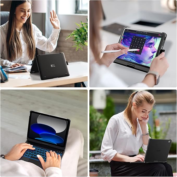 typecase Touch iPad 11th 10th Generation Case with Keyboard (11" 2025, A16 & 10.9" 2022) – 360° Rotatable, 11-Color Backlit, Multi-Touch Trackpad, Pencil Holder, Thin & Light – Black