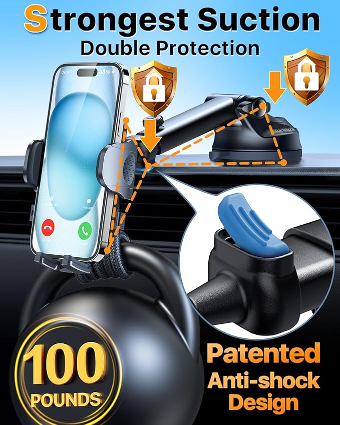 HTU 2026 Ultimate BestใTrue Military-Grade & Safety CertใCar Phone HolderใUpgraded 360 Rotation & 100+LBS Strongest Suctionใ5-in-1 Truck Windshield Dashboard Vent Mount Stand for iPhone Android,Purple