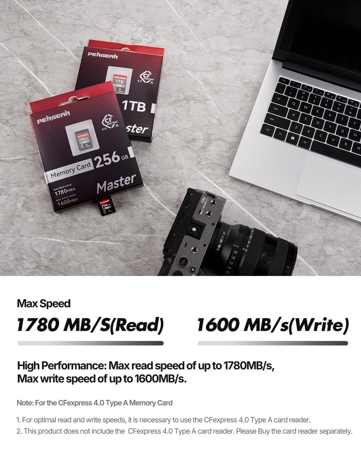 Pergear 512GB CFexpress 4.0 Type A Memory Card VPG200, Up to 1780MB/s Read Speed & 1600MB/s Write Speed for 4K 120P, 8K 30P Video Recording(Master Series), Compatible for Sony Alpha & FX Cameras