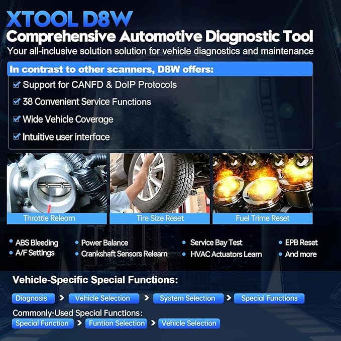 XTOOL D8W Bidirectional Scan Tool with AI-Assisted, 3 Years Free Update, OE-Level Full System Diagnosis, ECU C0ding, Topology Scanner, 42+ Reset Services Wireless OBD2 Scanner, CAN FD & DoIP