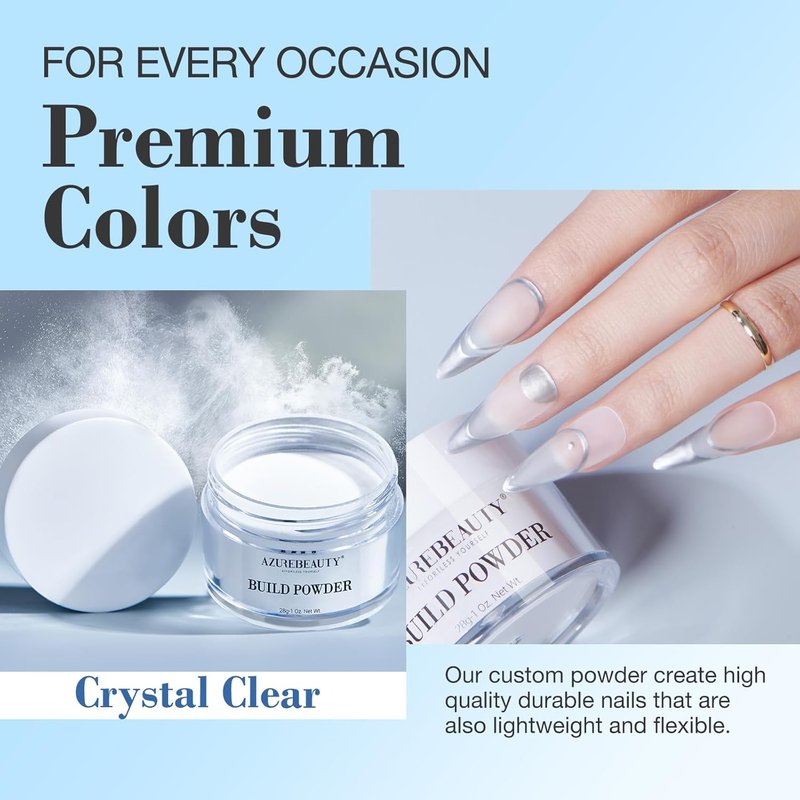 Clear Dip Powder for Nails - Essential Dipping Build Powder + 4 Dip Powder Liquids Set | 15ml/0.5oz