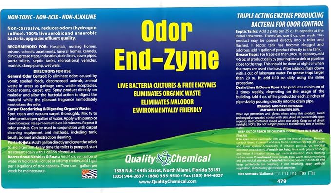 Quality Chemical Odor End-Zyme BioStain and Odor Remover, Cleaner and Deodorizer - 128 oz (Pack of 1)