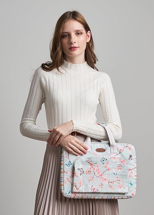 Maison d'Hermine Laptop Bag with Pocket Upto 13.5 inch Stain and Water Repellent Cotton Canvas Spring Summer (Blossoms in Spring)
