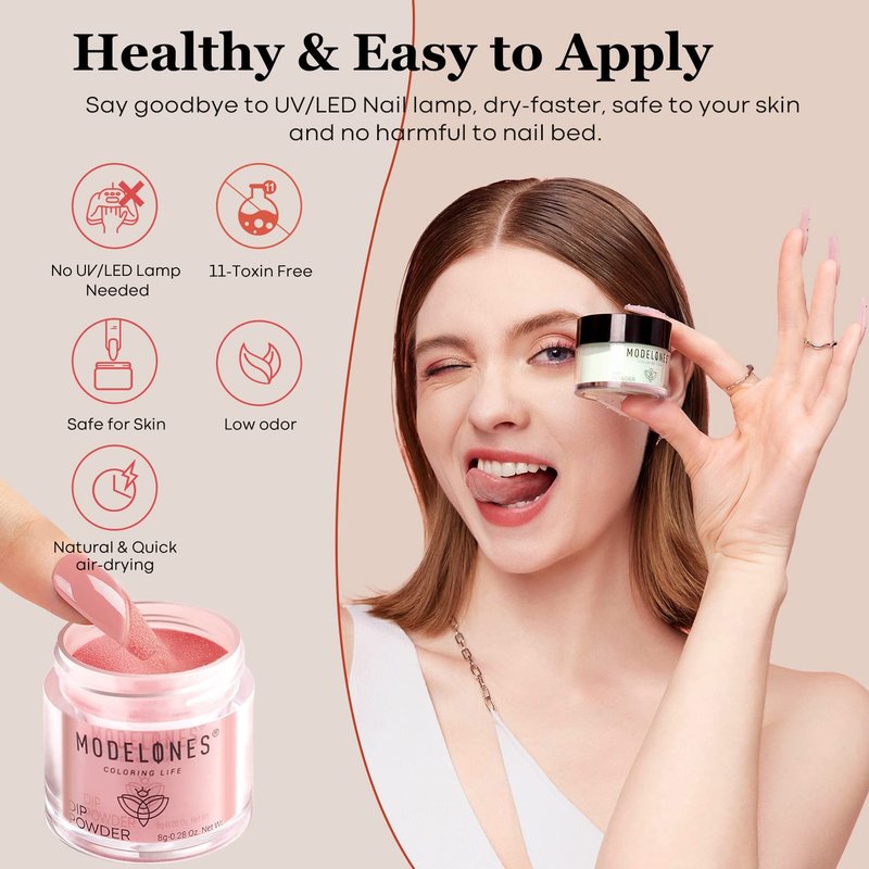 Modelones Dip Powder Nail Kit - 42 Pcs with 30 Colors of Nude Pink Dipping Powder | Essential Liquid Set for DIY Nail Art