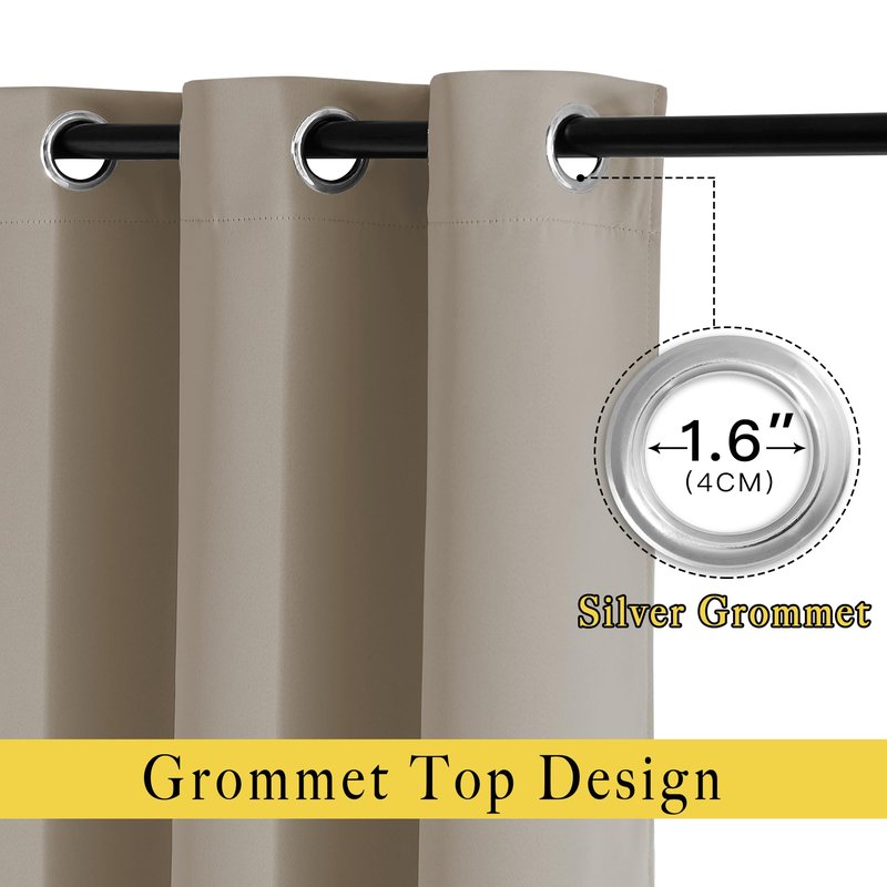 NICETOWN Taupe Curtain Panels - (52 inches by 120 Inch, Black, Set of 2) Home Decoration Thermal Insulated Solid Grommet Blackout Curtains/Drapes for Hall/Dining Room