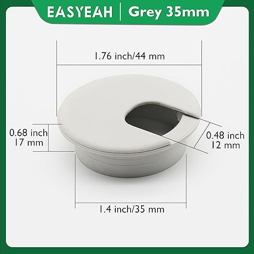 EASYEAH 10 Pcs Desk Grommet 1-3/8" / 35 mm, Desk Cord Hole Cover, Cable Grommet ABS Plastic, Desk Hole Grommet for Home & Office Pc, Detachable Cable Cord Organizer-Light Grey