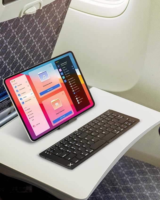 DELUX Mini Foldable Bluetooth Keyboard, Wireless Portable Travel KBD with Stand Holder, Rechargeable Keyboard with Ultra Slim Mini Size, Compatible with iOS/Android/Windows/Mac/Phone/Tablet (KF19)