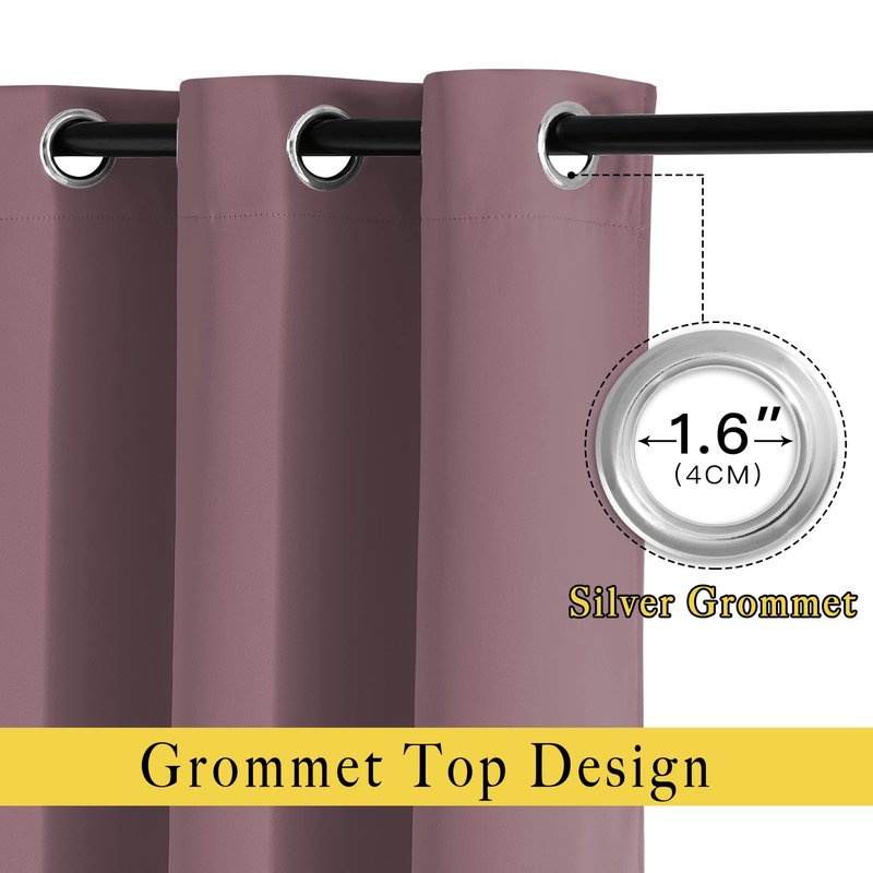 NICETOWN Blackout Dry Rose Curtains 102 inches Long 2 Panels Burg, Grommet Thermal Curtains Light Blinds Room Darkening Window Treatments for Bedroom, 2 Panels, W52 x L102