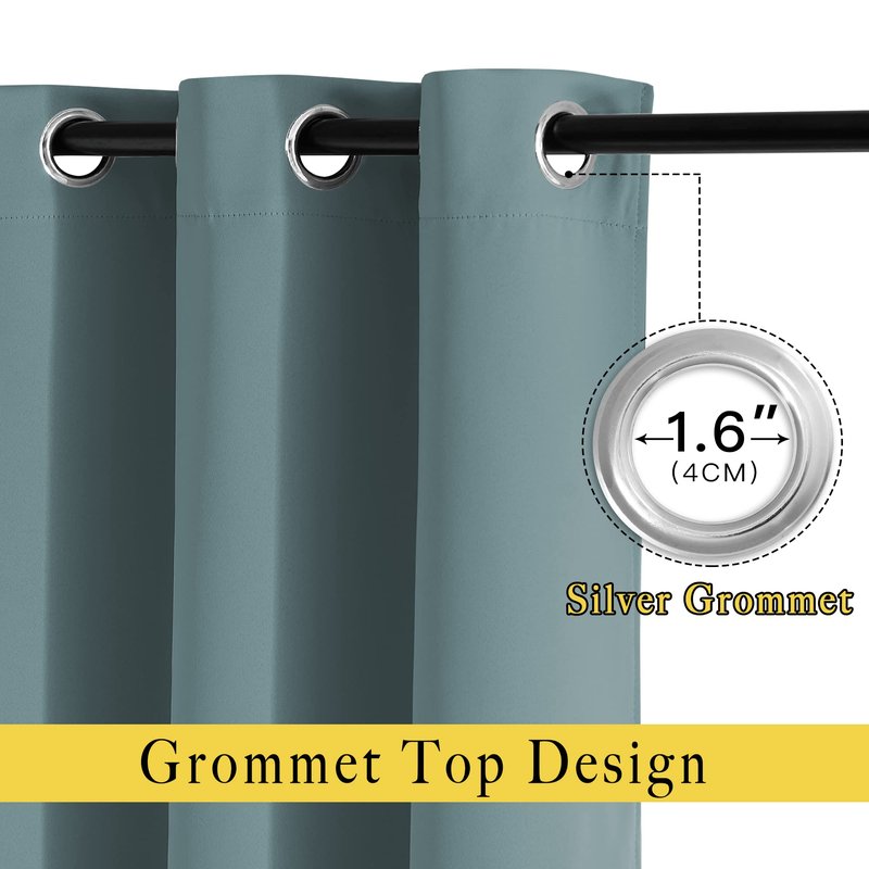 NICETOWN Greyish Blue Short Blackout Curtains for Bathroom - Window Treatment Thermal Insulated Grommet Light Blocking Curtains & Drapes for Bedroom/Kitchen (2 Panels, W37 x L48)