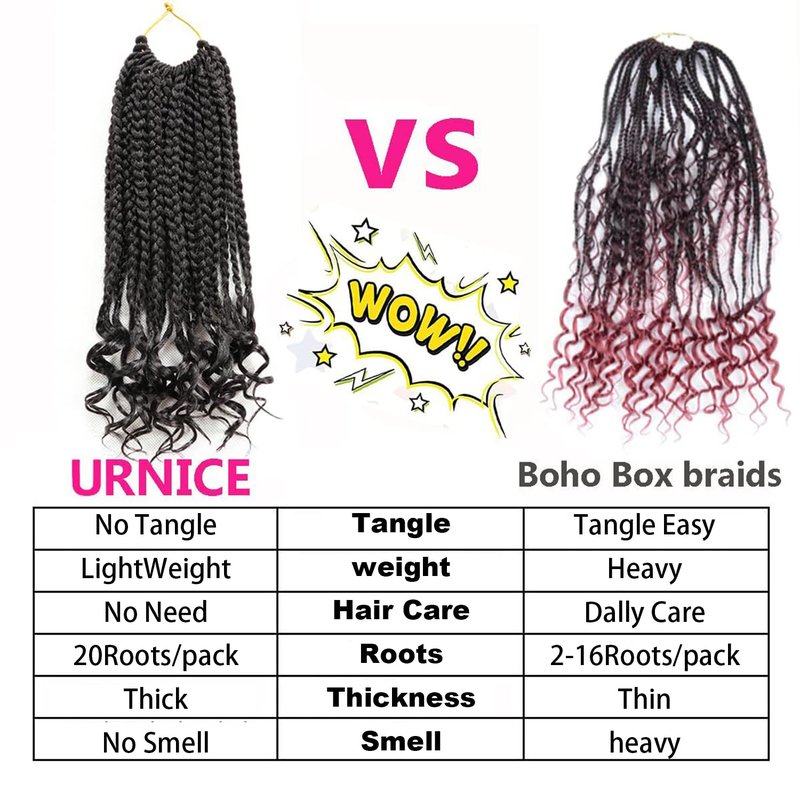 7 Packs 24 Inch Boho Goddess Box Braids Crochet Hair for Black Women (1B#, 24 Inch (Pack of 7))