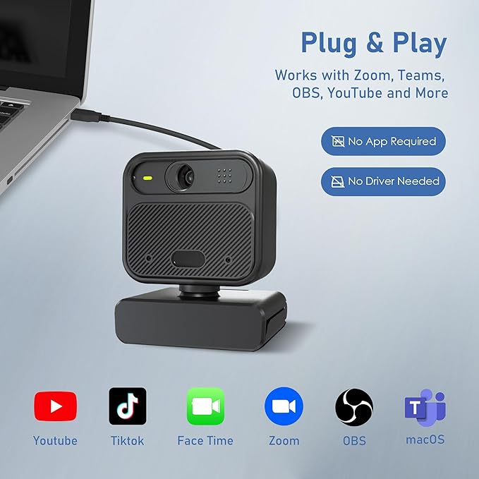 4K Webcam for PC, with 2 Microphone, 85° FOV Computer Cameras with Mirror & Flip Funtion, Remote, Precise Focus, Privacy Cover, Tripod, Webcam for PC, Great for for Computer/Zoom/Skype/Teams/Windows