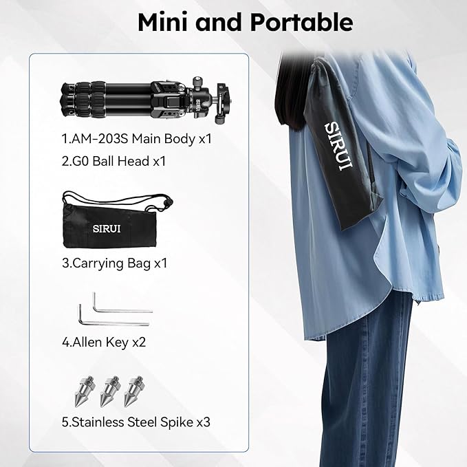 SIRUI Aluminum Alloy Desktop Tripod, 1.9lbs Mini Lightweight Tripod with Low-Profile Ball Head, Compact Design, 33lbs Load, 16.7" Max Height, for DSLR, Mirrorless Camera, Phone, Vlogging