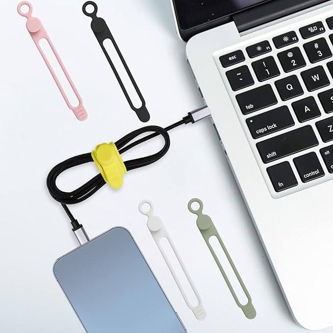 Nearockle 50Pcs Silicone Cable Ties Cord Organizer for Bundling Earphone, Phone Charger, Computer Cords, Reusable Wire Organizer Cable Management in Home,Office,Kitchen,School (5 Colors)