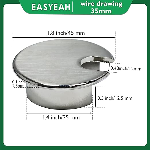 EASYEAH 2 Pcs Desk Grommet 1-3/8" / 35 mm, Desk Cord Hole Cover, Cable Grommet Metal Zinc Alloy Materilal, Desk Hole Grommet for Home & Office Pc, Detachable Cable Cord Organizer-Brushed Silver