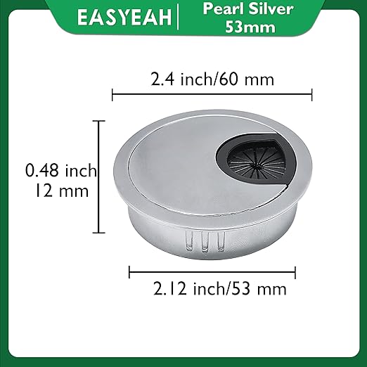EASYEAH 1 Pcs Desk Grommet 2-1/16" / 53 mm, Desk Cord Hole Cover, Cable Grommet Metal Zinc Alloy Materilal, Desk Hole Grommet for Home & Office Pc, Detachable Cable Cord Organizer-Matte Silver