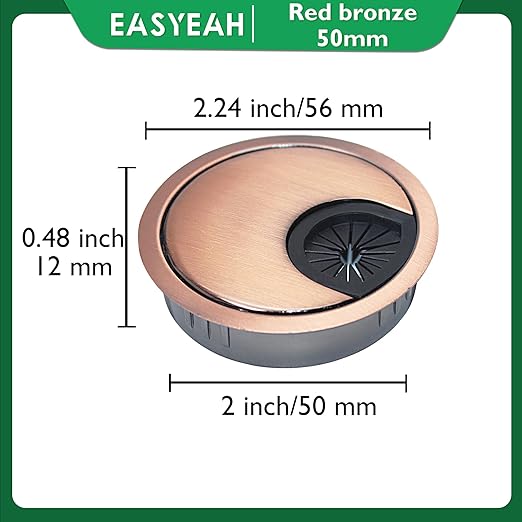 EASYEAH 2 Pcs Desk Grommet 2" / 50 mm, Desk Cord Hole Cover, Cable Grommet Metal Zinc Alloy Materilal, Desk Hole Grommet for Home & Office Pc, Detachable Cable Cord Organizer-Copper Red