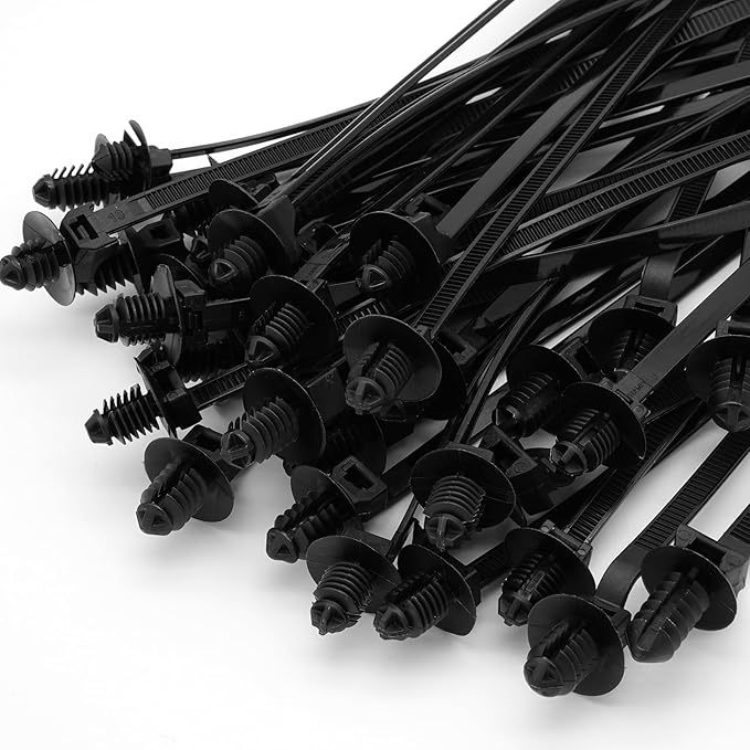 Semrien 120 Pcs Push Mount Cable Ties Assorted Sizes, Black Nylon Push Mount Zip Ties Wire Harness Clips, 6-Types Snap in Zip Ties Self Locking Automotive Wire Ties for Wire Tying, Automotive