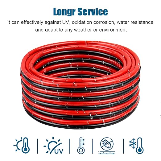8 Gauge Wire 2 Conductors Copper Wire, 8 AWG Battery Cable Oxygen Free Copper Wire for Solar Panel, Automotive, Trailer, RV and Speaker (8 Gauge 100FT)