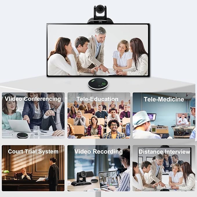 TONGVEO All-in-One Conference Room Video Camera System Al Auto-Tracking HD1080P 60fps 3X Optical Zoom USB3.0 HDMI PTZ Camera and Bluetooth Conference Speakerphone with Microphones