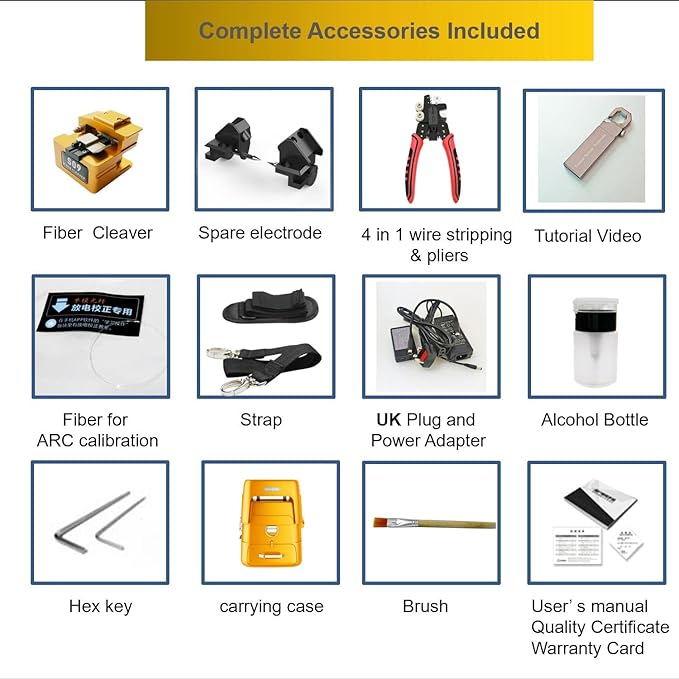 QIIRUN Fusion Splicer AI-9, Fiber Splicer Kit with Upgraded 5" Touch Screen 6-Motor Core Alignment, 5s Fast Splice Fiber Optic Splicing Machine for FTTH SM/MM Cable Installation