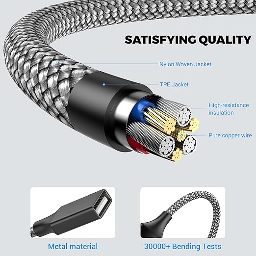 POHFP USB Splitter, 3.3FT USB A Male to 3 Female Extension Cable, USB Splitter 1 in 3 Out Support Charging and Data Transfer for Printer/Keyboard/Flash Drive/PlayStation/Laptop/LED Etc(Black)